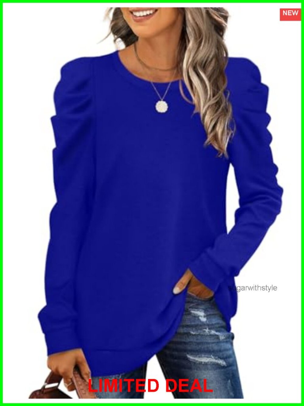 XIEERDUO Long Sleeve Puff Sleeve Pullover Sweater Loose Fit Casual Top